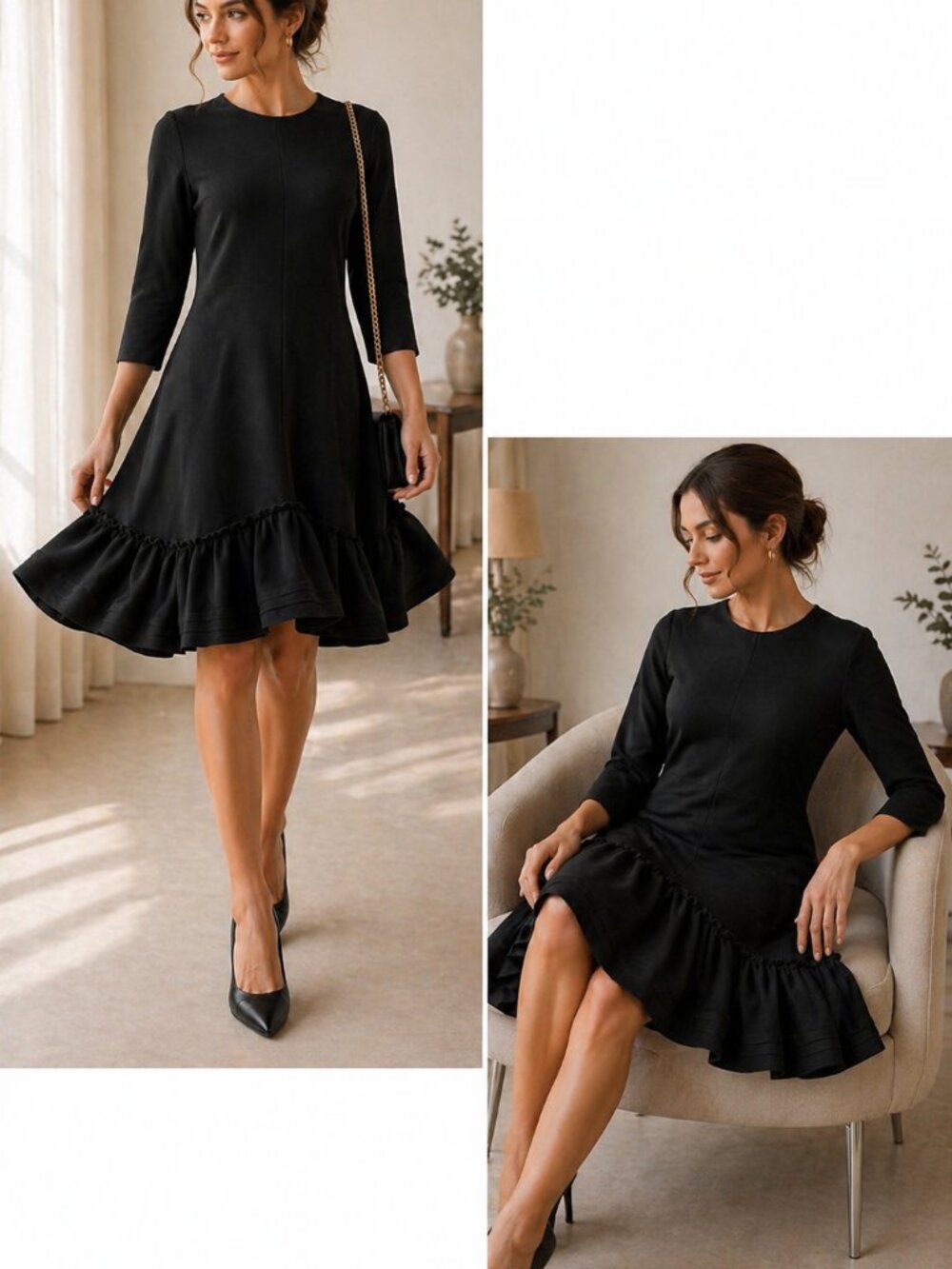Chloé Black Ruffle Hem Dress Pockets Minimalist Runway Chic